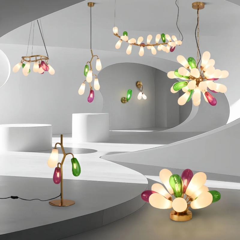 Home Bathroom Lighting Design - Modern Eggplant Design Colored Glass Chandelier