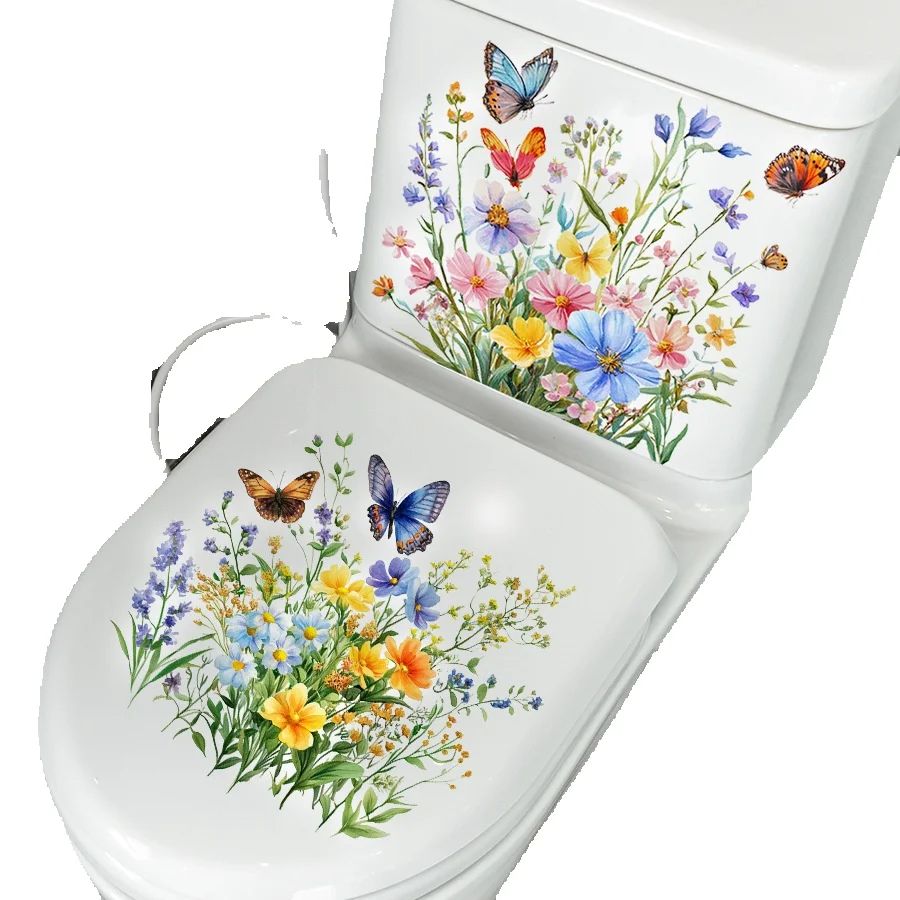 Home Bathroom Wall Tiles - 2PCS Fresh Flower & Butterfly Toilet