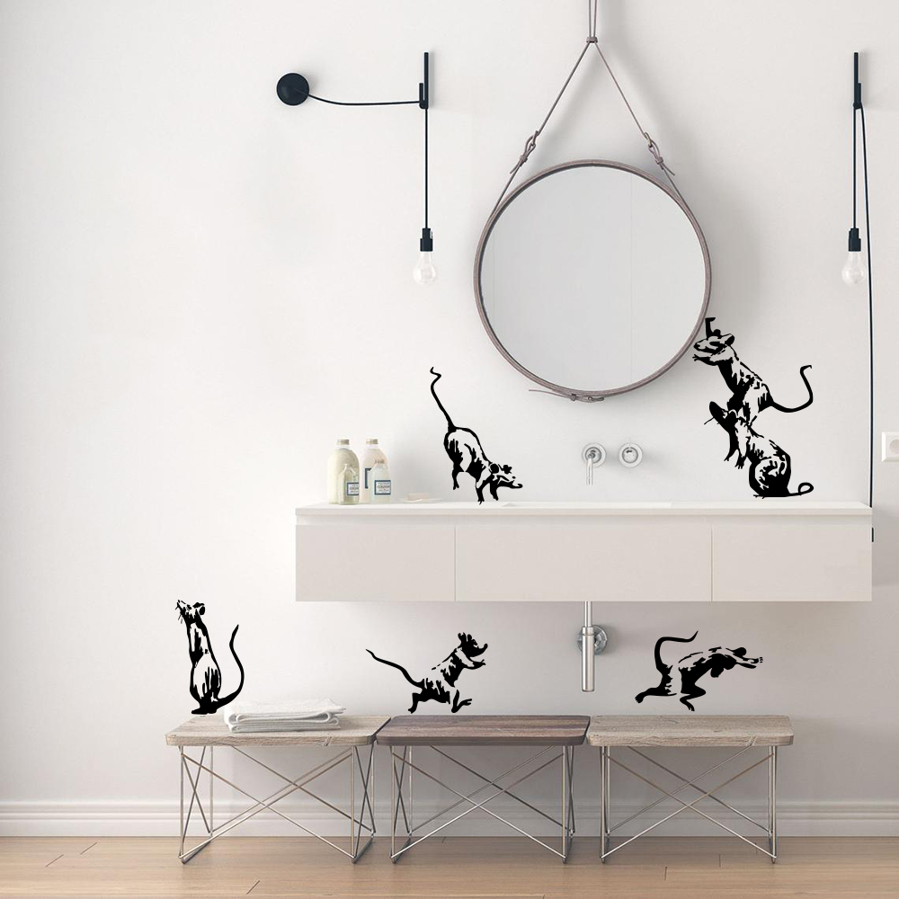 Home Bathroom Wall Tiles - 5Pcs Banksy Toilet Rats Wall Sticker