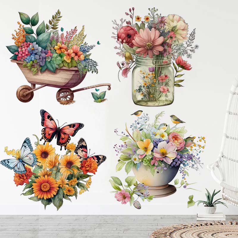 Home Bathroom Wall Tiles - Rural Style Flower Watercolor Wall Sticker
