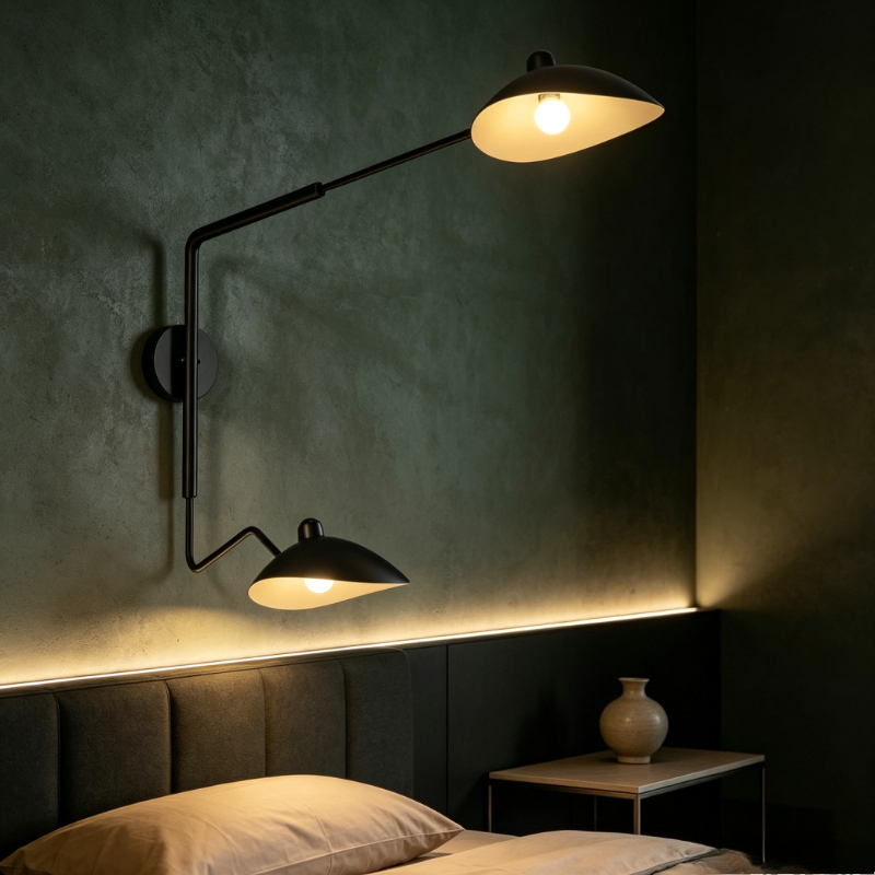 Home Bathroom Lighting Design - Long Arm Leg Modern Black LED